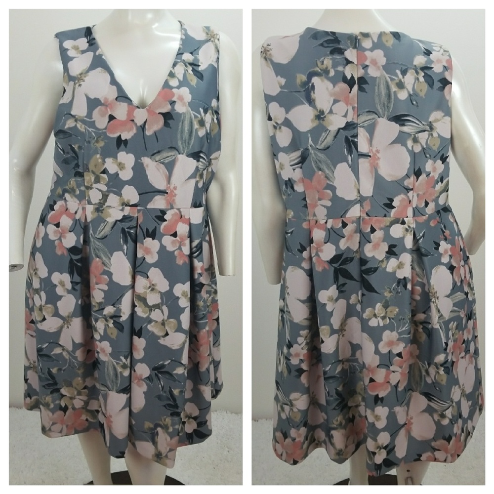 Lane Bryant 22W Dress Lined Floral Sleeveless Zip